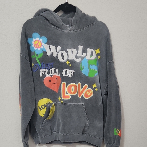 Graphic Hoodie with Colorful Love Design fits aprox M see measurments top flaws - Picture 1 of 10